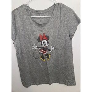 Disney x GAP Minnie Mouse Graphic T-Shirt Gray Heathered Scoop Neck Large (E)